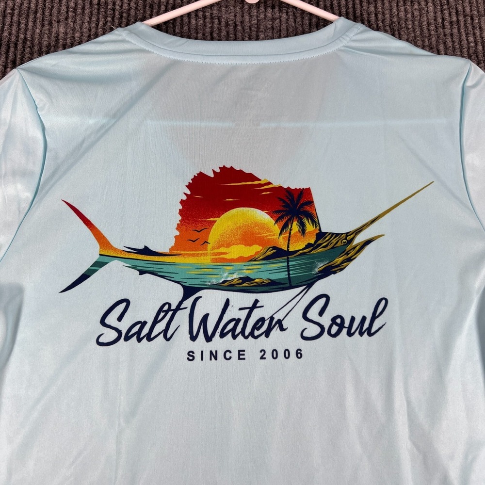 Salt Water Soul Shirt Womens Medium Blue Long Sleeve V Neck Shirt Fishing New